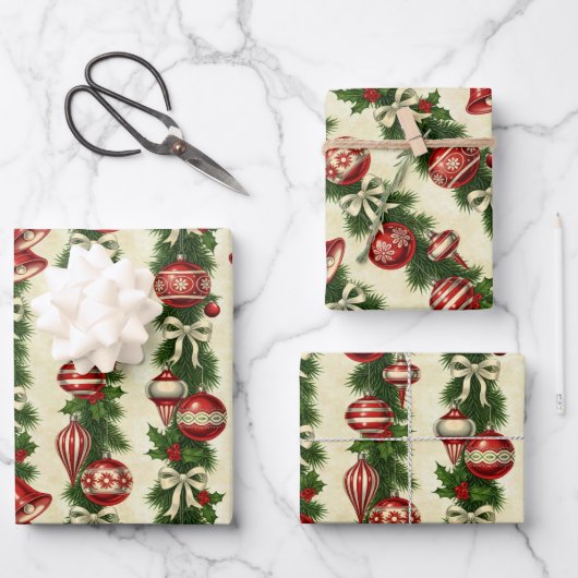 Retro Bells & Baubles Geschenkpapier Set (Vorderseite)