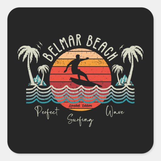 Retro Belmar Beach Quadratischer Aufkleber (Vorderseite)