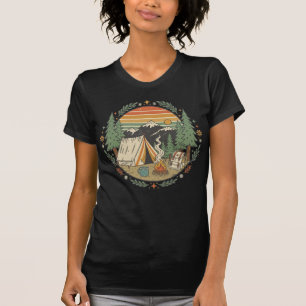 Retro-Berg-Camping-T-Shirt mit Zelt und Lagerfeuer T-Shirt
