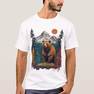 Retro-Berg-Grizzlybär-Natur-Grafik  T-Shirt
