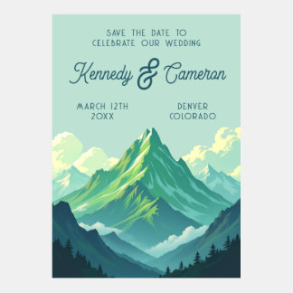 Retro-Berg-Illustration Hochzeit Termin merken Einladung
