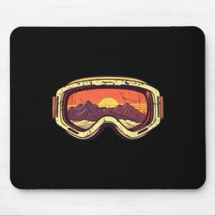 Retro-Berg-Sonnenuntergang-Ski-Schneebrett-Brille Mousepad