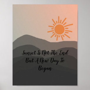 Retro-Berg-Sonnenuntergangslandschaft feine Illust Poster