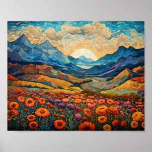 Retro-Berge Landschaft Illustration Kunst Poster
