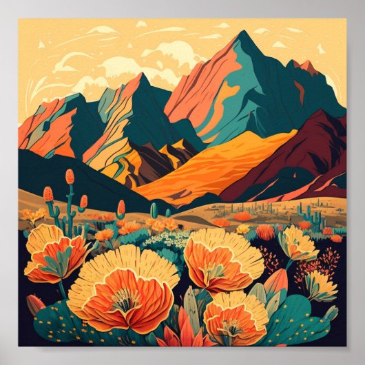 Retro-Berge Landschaft Illustration Kunst Poster (Vorne)