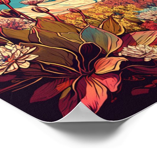 Retro-Berge Landschaft Illustration Kunst Poster (Ecke)