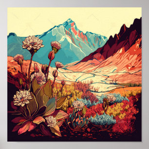 Retro-Berge Landschaft Illustration Kunst Poster