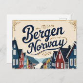 Retro Bergen Harbor View Postkarte (Vorne/Hinten)