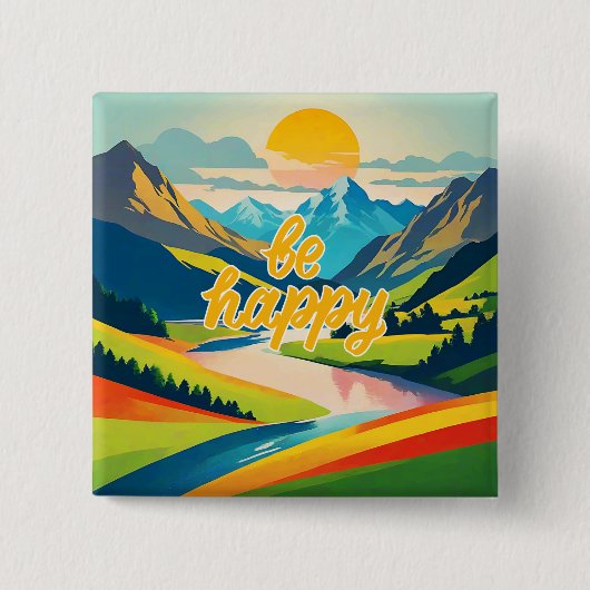 Retro-Berglandschaft Button (Vorderseite)
