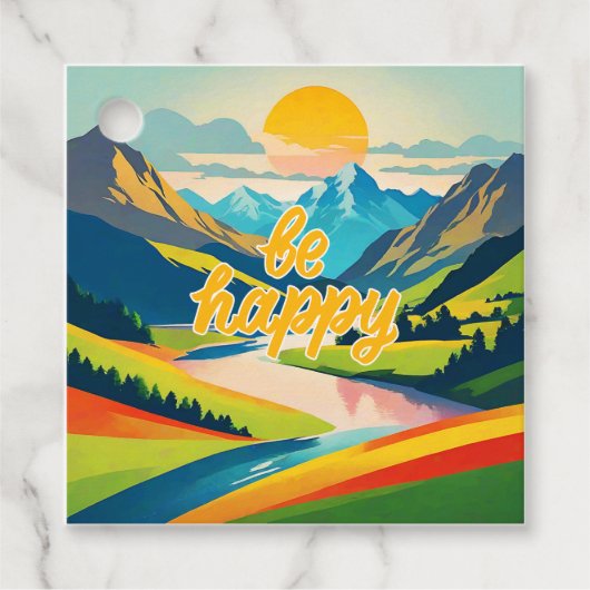 Retro-Berglandschaft Geschenkanhänger (Vorderseite)