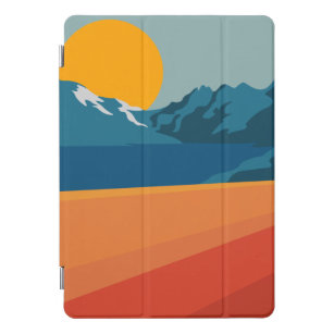 Retro Berglandschaft Illustration Orange Blue iPad Pro Cover