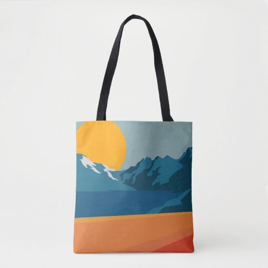 Retro Berglandschaft Illustration Orange Blue Tasche (Vorderseite)