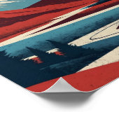 Retro Berglandschaft Illustration Rot Blau Poster (Ecke)