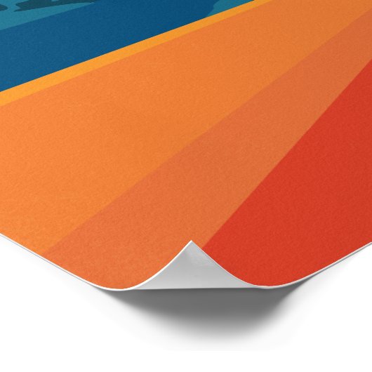 Retro Berglandschaft Illustration Rot Blau Poster (Ecke)