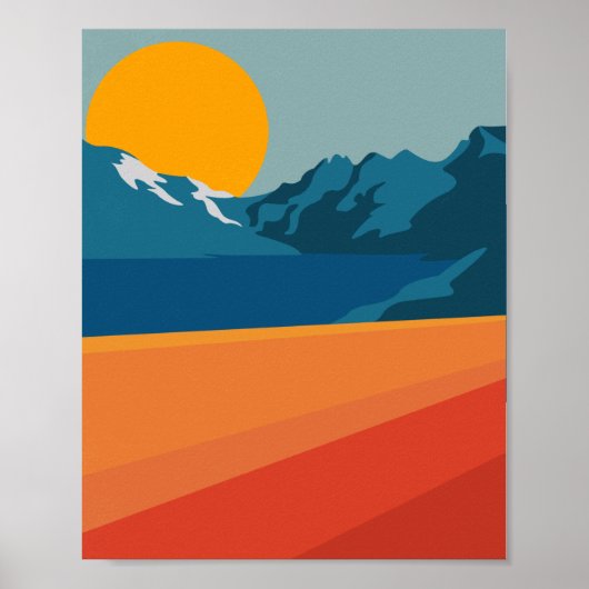 Retro Berglandschaft Illustration Rot Blau Poster (Vorne)