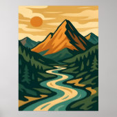 Retro Berglandschaft Illustration Rot Blau Poster (Vorne)