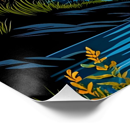 Retro Berglandschaft Illustration Rot Blau Poster (Ecke)