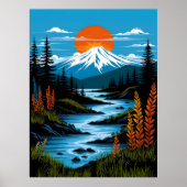 Retro Berglandschaft Illustration Rot Blau Poster (Vorne)