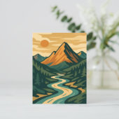 Retro Berglandschaft Illustration Rot Blau Postkarte (Stehend Vorderseite)