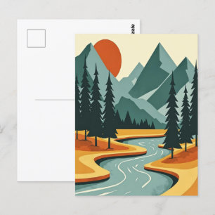 Retro Berglandschaft Illustration Rot Blau Postkarte