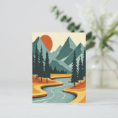 Retro Berglandschaft Illustration Rot Blau Postkarte (Stehend Vorderseite)