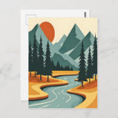 Retro Berglandschaft Illustration Rot Blau Postkarte (Vorne/Hinten)