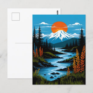 Retro Berglandschaft Illustration Rot Blau Postkarte
