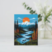 Retro Berglandschaft Illustration Rot Blau Postkarte (Stehend Vorderseite)
