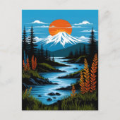 Retro Berglandschaft Illustration Rot Blau Postkarte (Vorderseite)