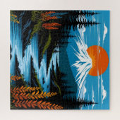 Retro Berglandschaft Illustration Rot Blau Puzzle (Horizontal)