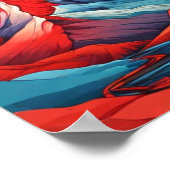 Retro Berglandschaft Illustration Rotes Blau Kunst Poster (Ecke)