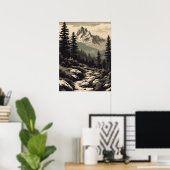 Retro-Berglandschaft-Illustrationsposter Poster (Heimbüro)