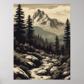 Retro-Berglandschaft-Illustrationsposter Poster (Vorne)