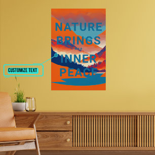 Retro-Berglandschaft mit See Poster