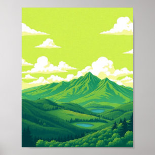 Retro-Berglandschaft Rot-Blau-Poster Poster