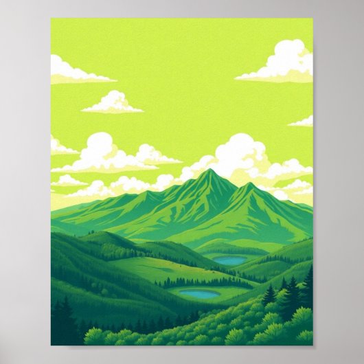 Retro-Berglandschaft Rot-Blau-Poster Poster (Vorne)
