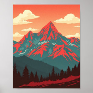 Retro-Berglandschaft Rot-Blau-Poster Poster