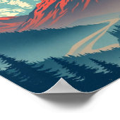 Retro-Berglandschaft Rot-Blau-Poster Poster (Ecke)