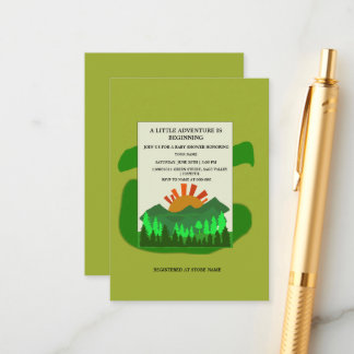 Retro-Bergwald-Baby-Shower-Einladung Salbei Begleitkarte