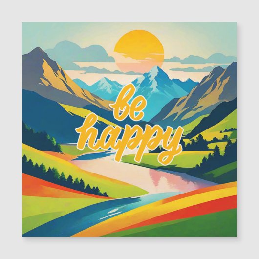 Retro-Bergwelt "Be Happy" Magnetkarte (Vorderseite)