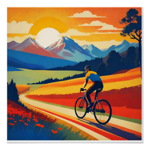 Retro-Bergwelt - Illustration Bicyclist Poster