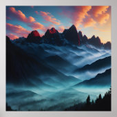 Retro-Bergwelt-Illustration Poster (Vorne)