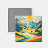 Retro-Bergwelt Magnet (Vorderseite/Rückseite)