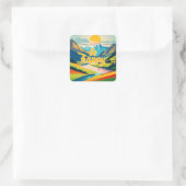 Retro-Bergwelt Quadratischer Aufkleber (Tasche)