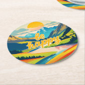 Retro-Bergwelt Runder Pappuntersetzer (Angewinkelt)