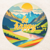 Retro-Bergwelt Runder Pappuntersetzer (Vorderseite)
