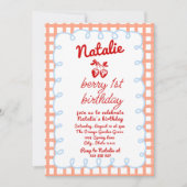 Retro Berry 1. Gezeichnet Strawberry Foto Geburtst Einladung (Vorderseite)