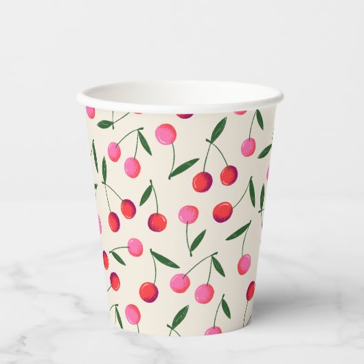 Retro Berry Cherry Birthday Party Pappbecher (Vorderseite)