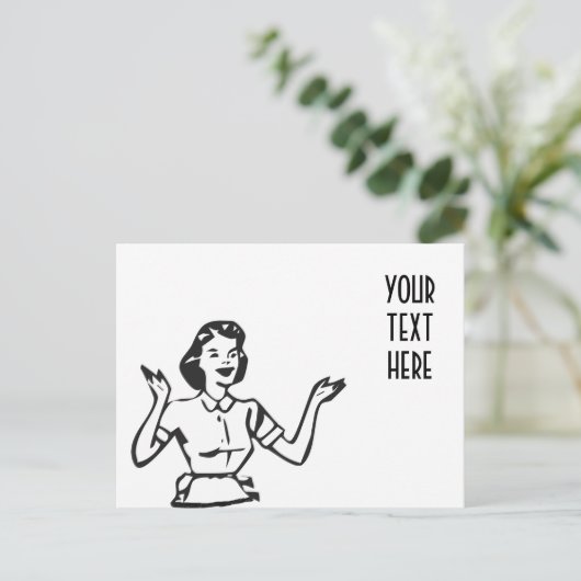 Retro beschäftigt Hausfrau Postkarte (Stehend Vorderseite)