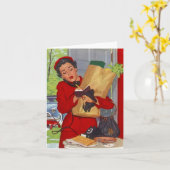 Retro beschäftigtes in den Suburbia-roter Karte (Gelbe Blume)